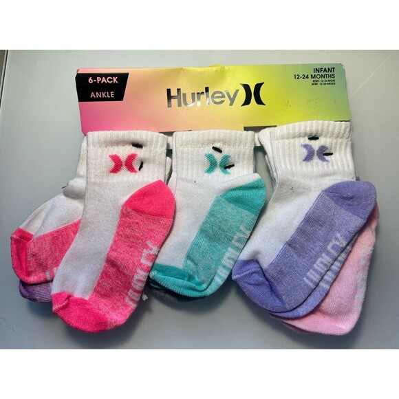 Hurley Socks 6 Pairs Baby Toddler Quarter Socks Assorted Size 12-24M New - Picture 1 of 8